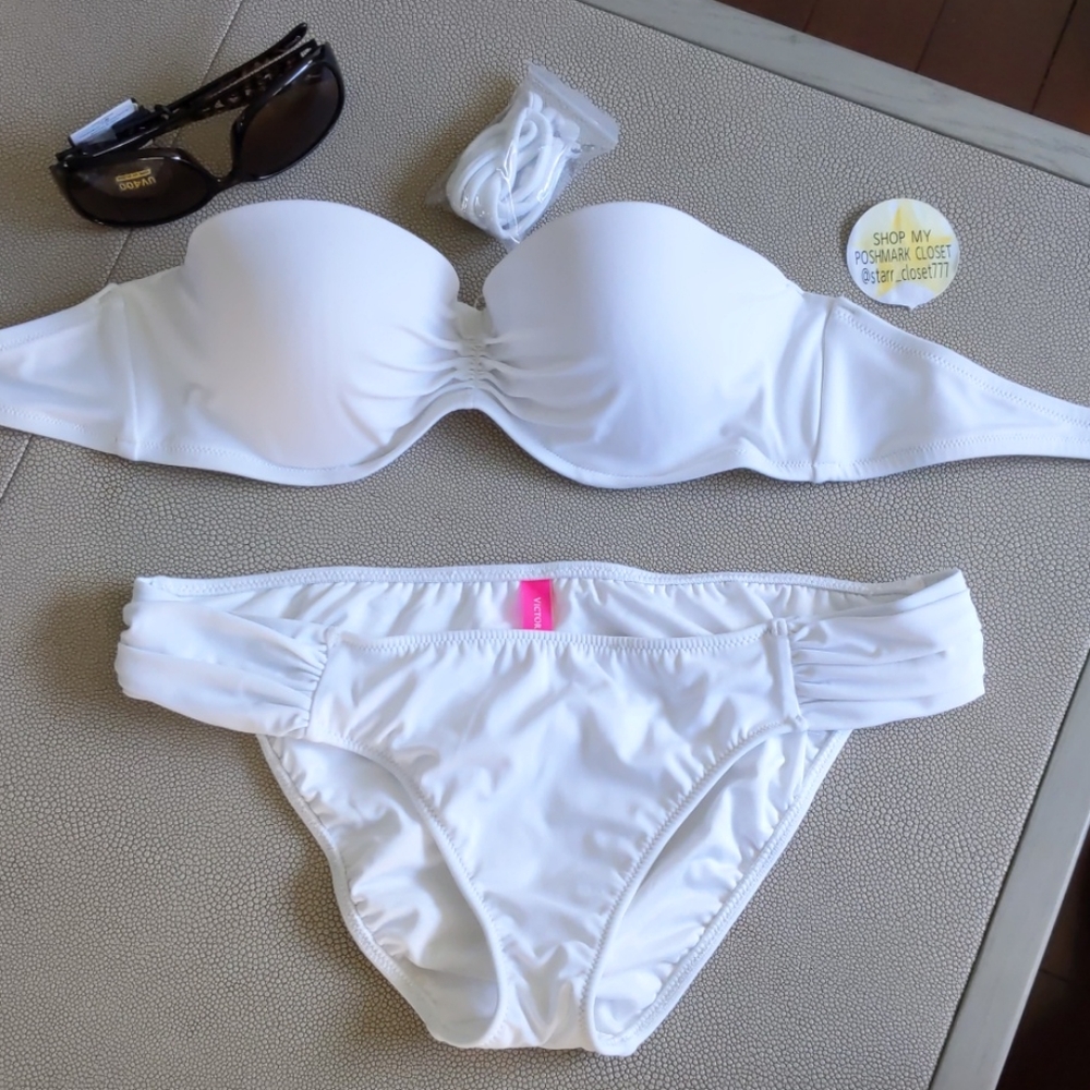 Victoria Secret White Ruched Side Bikini 36B